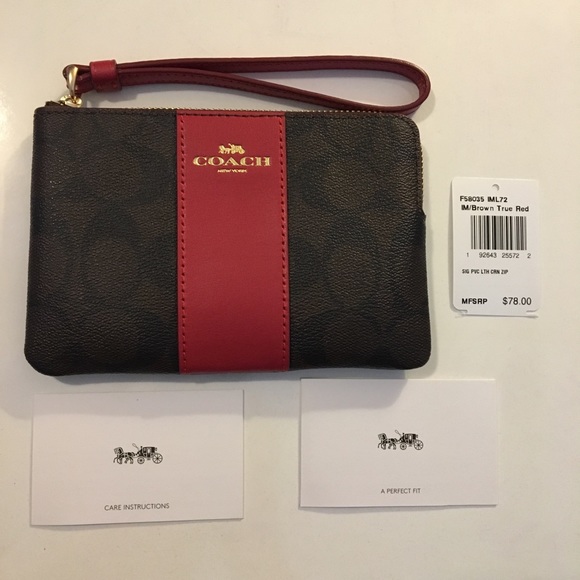 Coach Handbags - BNWT Coach Red & Tan Monogramed Wristlet